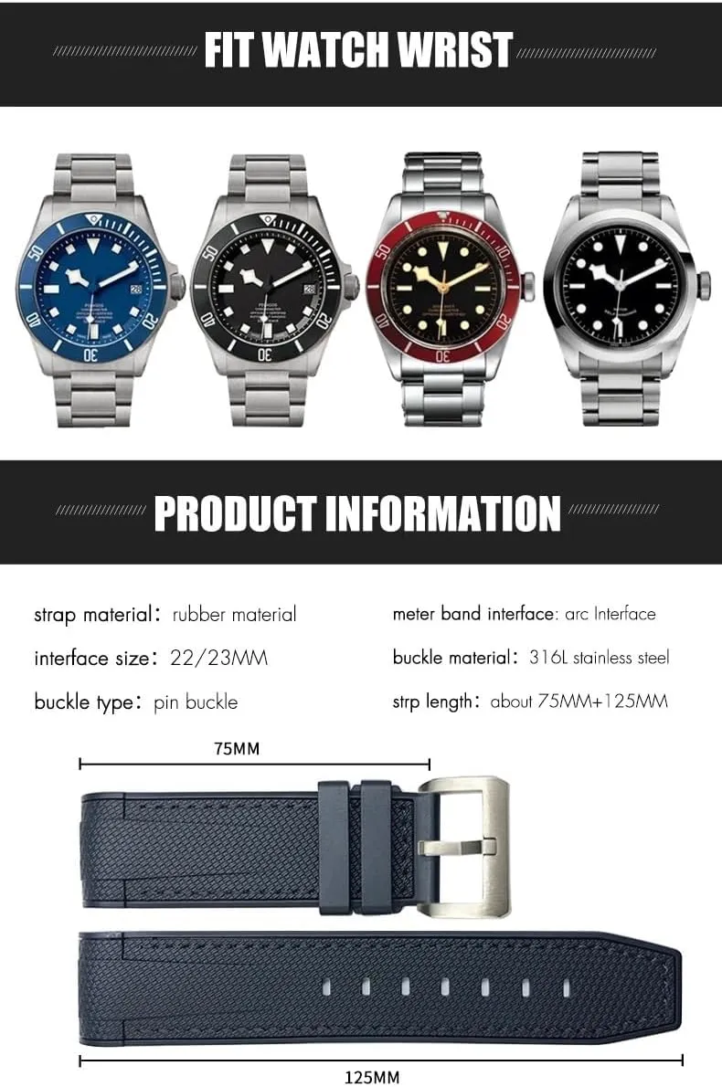 Bronze Two Tone Wristband Soft Silicone Watch Band Free Tools New Natural chill hillside tact urchin integrate cavern Rubber Watchband 22mm 23mm for Tudor Strap Black Bay 