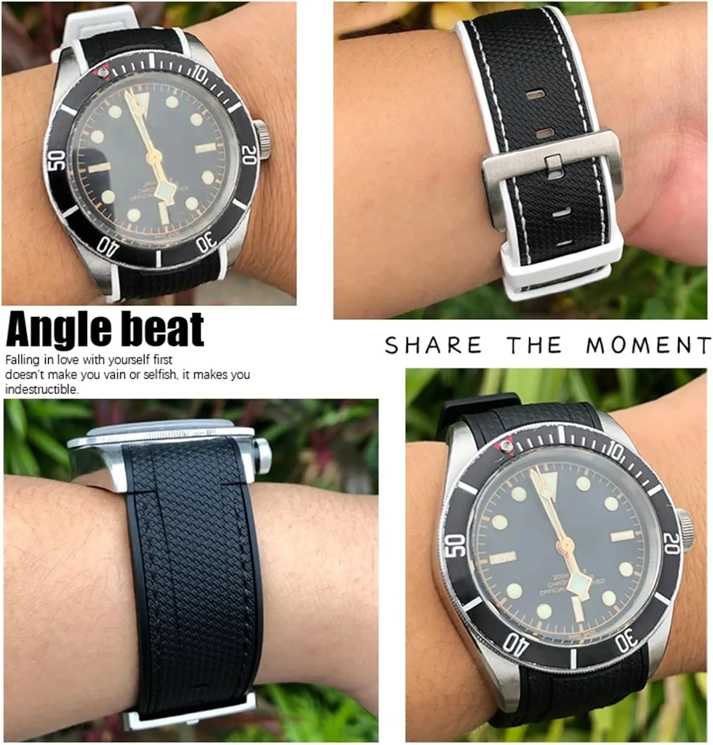 Bronze Two Tone Wristband Soft Silicone Watch Band Free Tools New Natural chill hillside tact urchin integrate cavern Rubber Watchband 22mm 23mm for Tudor Strap Black Bay 