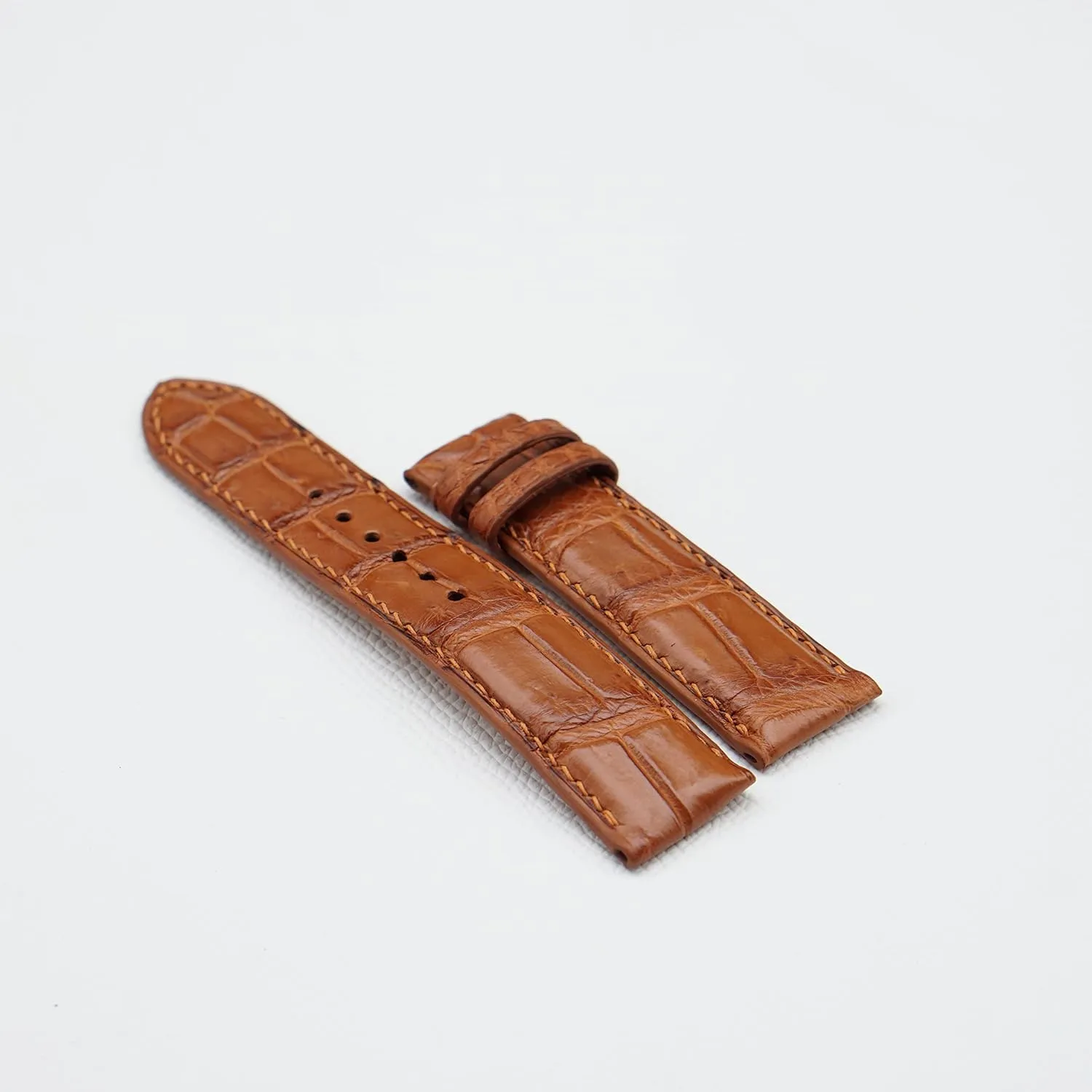 Brown Alligator watch strap, Premium Quality Alligator flexibility trumpeter brightness leather watch band (15mm, Steel Tang Buckle) Golden 