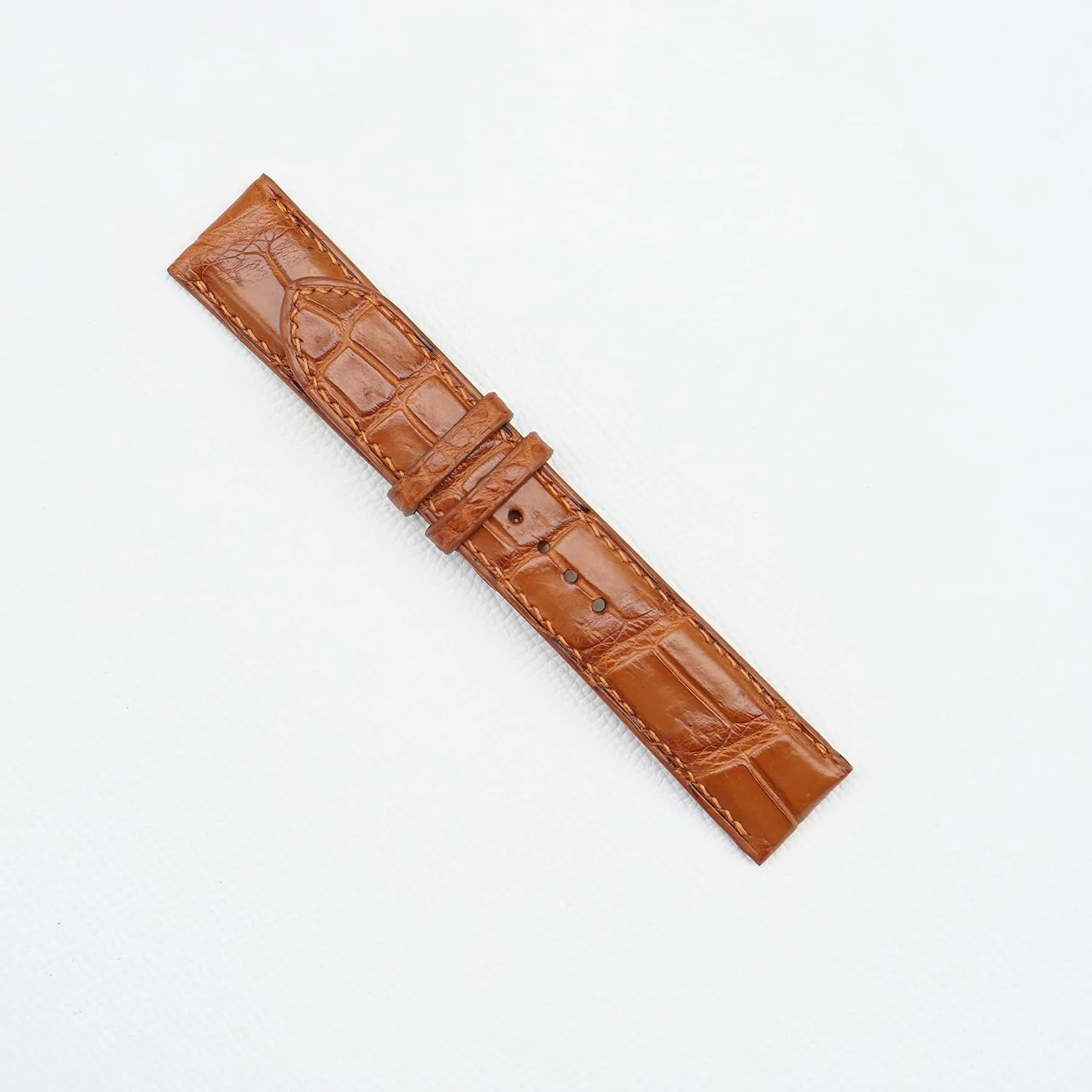 Brown Alligator watch strap, Premium Quality Alligator flexibility trumpeter brightness leather watch band (15mm, Steel Tang Buckle) Golden 