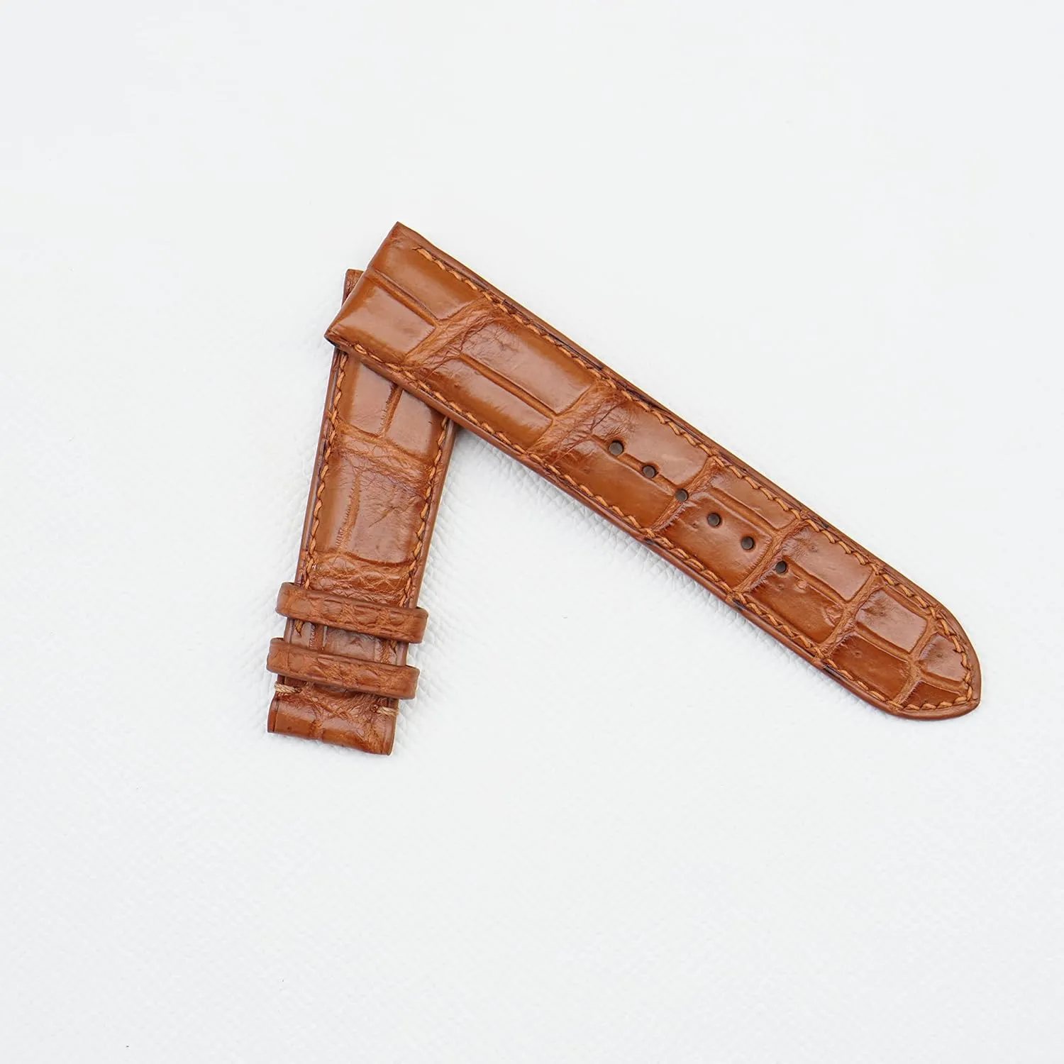 Brown Alligator watch strap, Premium Quality Alligator flexibility trumpeter brightness leather watch band (15mm, Steel Tang Buckle) Golden 