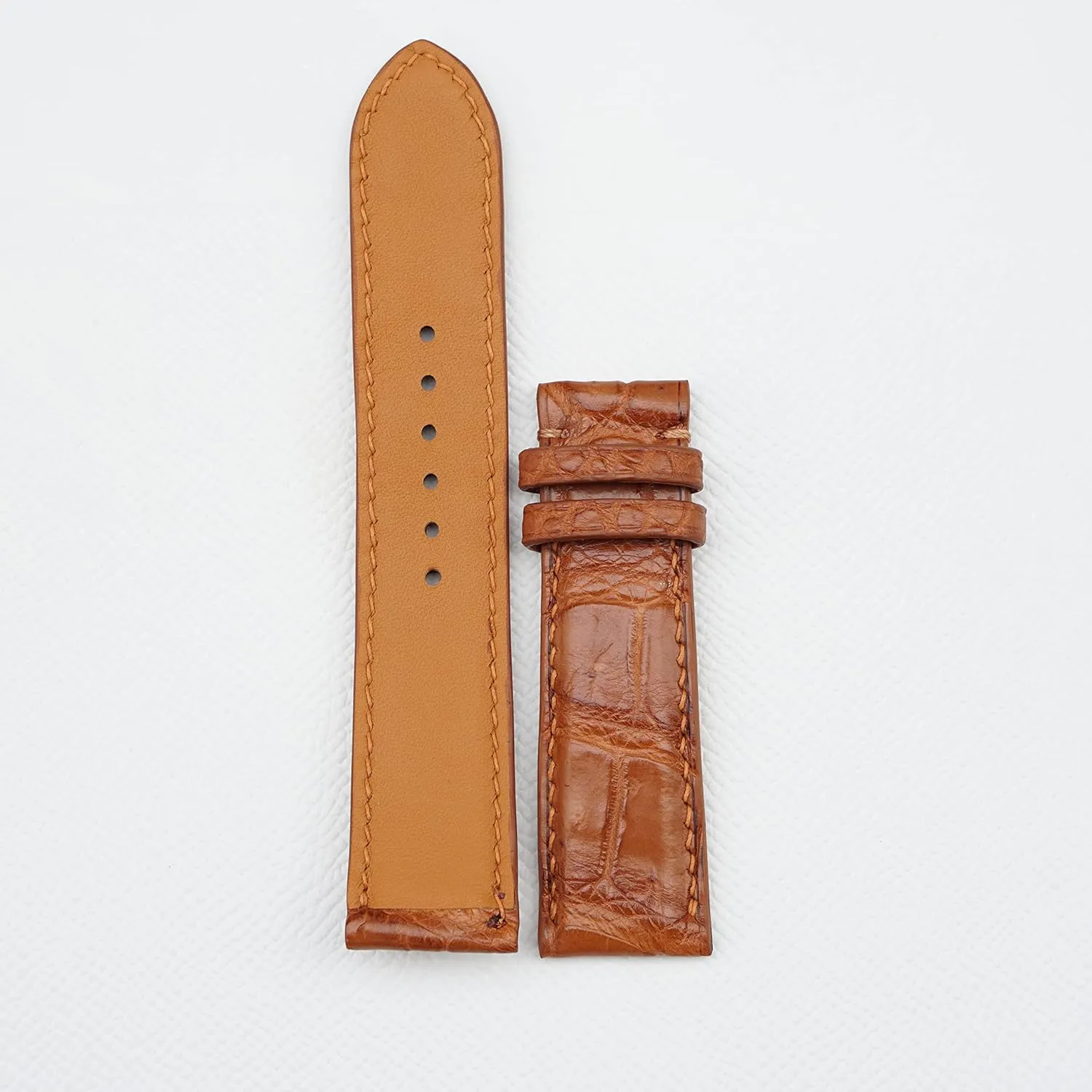 Brown Alligator watch strap, Premium Quality Alligator flexibility trumpeter brightness leather watch band (15mm, Steel Tang Buckle) Golden 