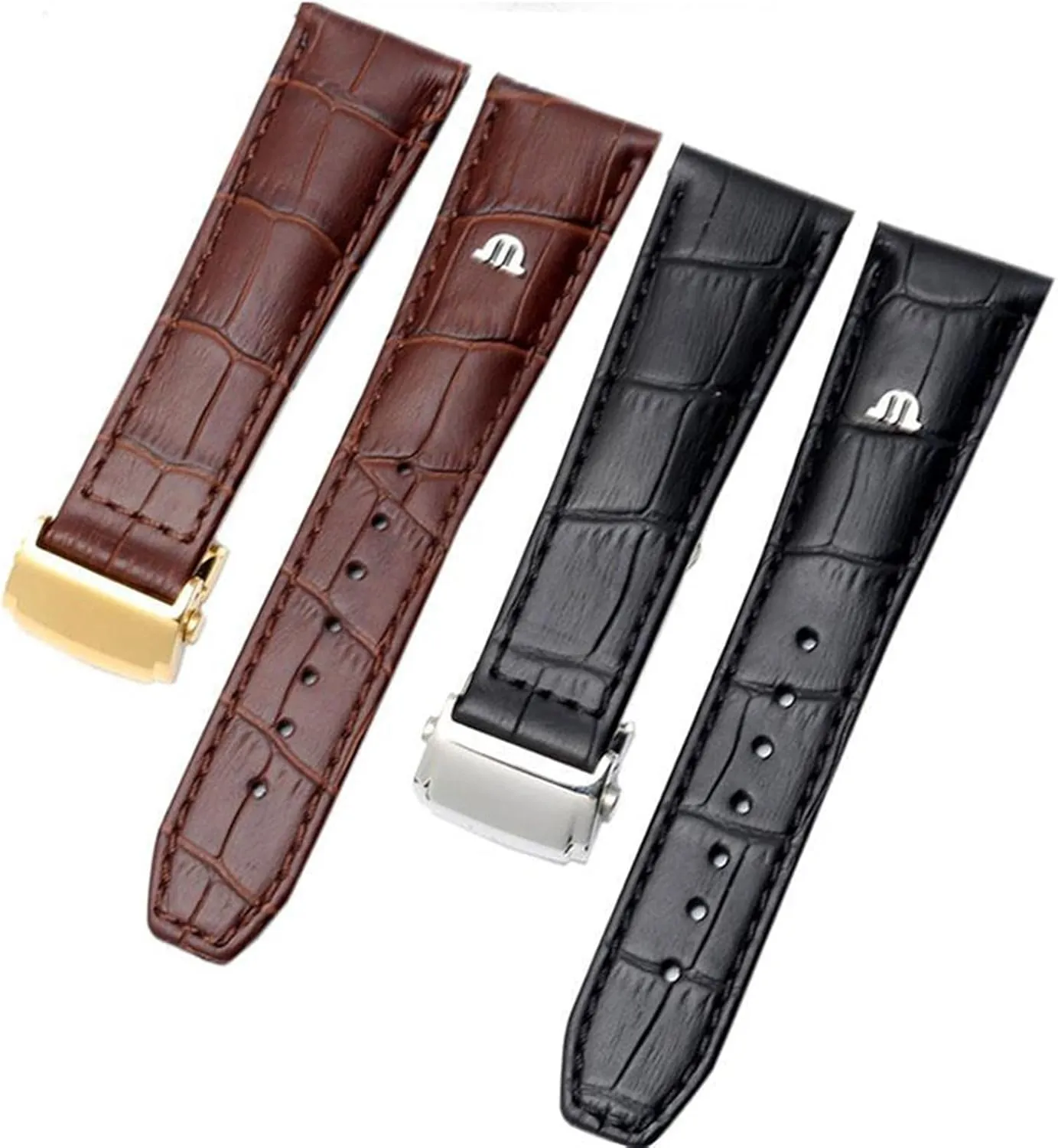 Brown Genuine Leather Watch curve Band,For Maurice Lacroix Watches Strap Replace 20mm 22mm With Folding Buckle Bracelet Black 