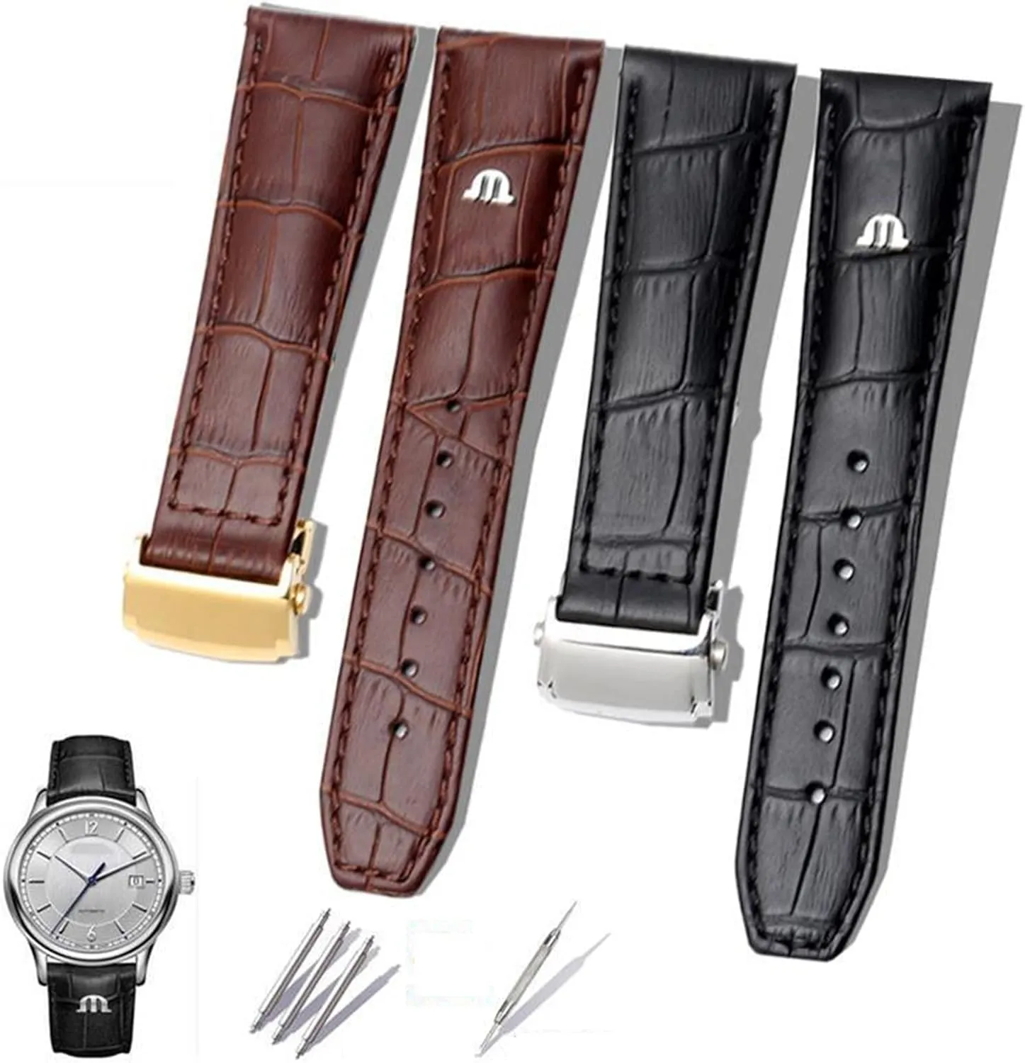 Brown Genuine Leather Watch curve Band,For Maurice Lacroix Watches Strap Replace 20mm 22mm With Folding Buckle Bracelet Black 