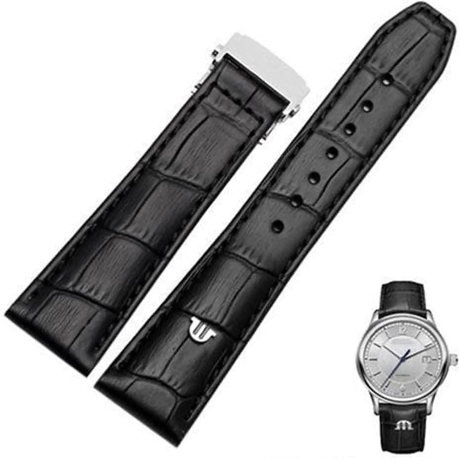 Brown Genuine Leather Watch curve Band,For Maurice Lacroix Watches Strap Replace 20mm 22mm With Folding Buckle Bracelet Black 