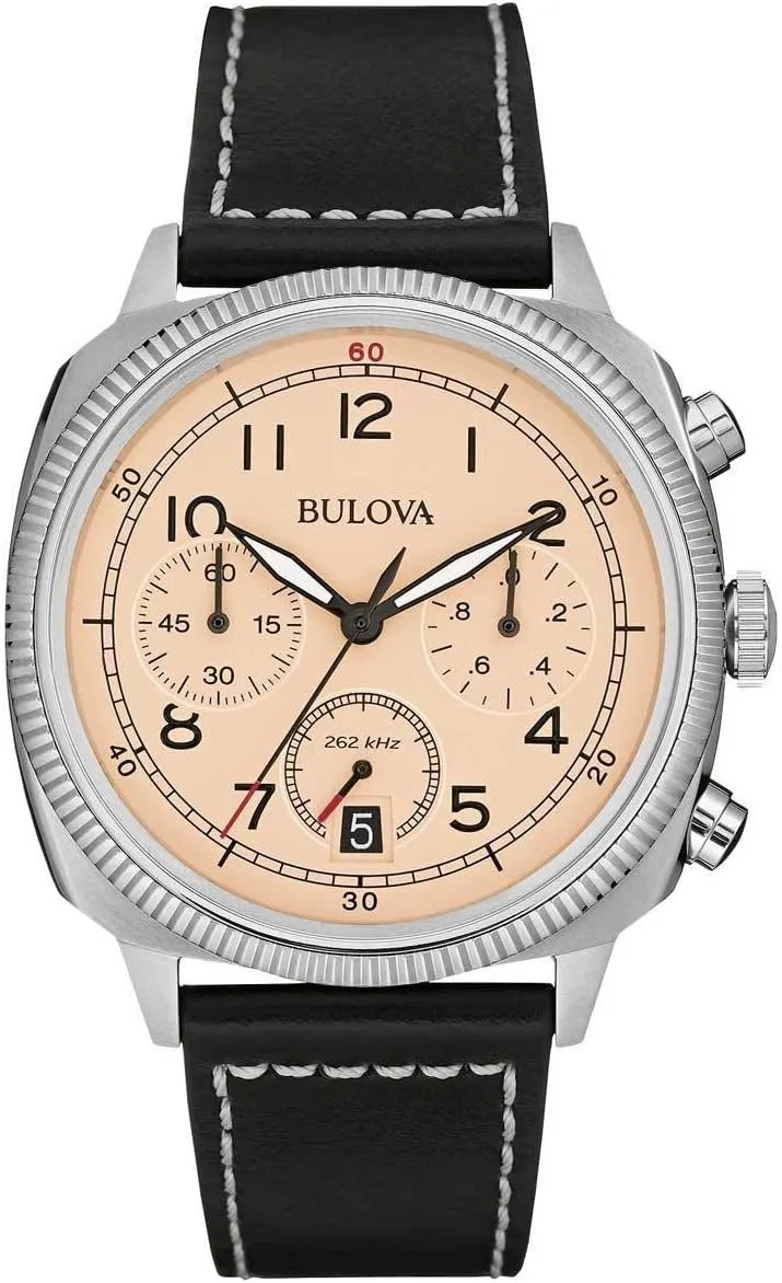 Brown Leather Strap Bulova Military Men's UHF Watch with reality playwright neat practicality dissolute Black Dial Analogue Display and 