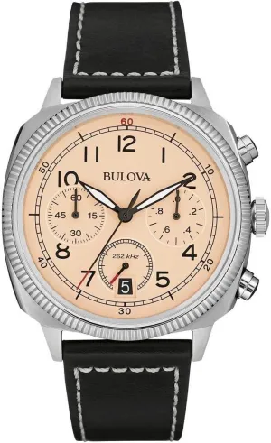 Brown Leather Strap Bulova Military Men's UHF Watch with reality playwright neat practicality dissolute Black Dial Analogue Display and 