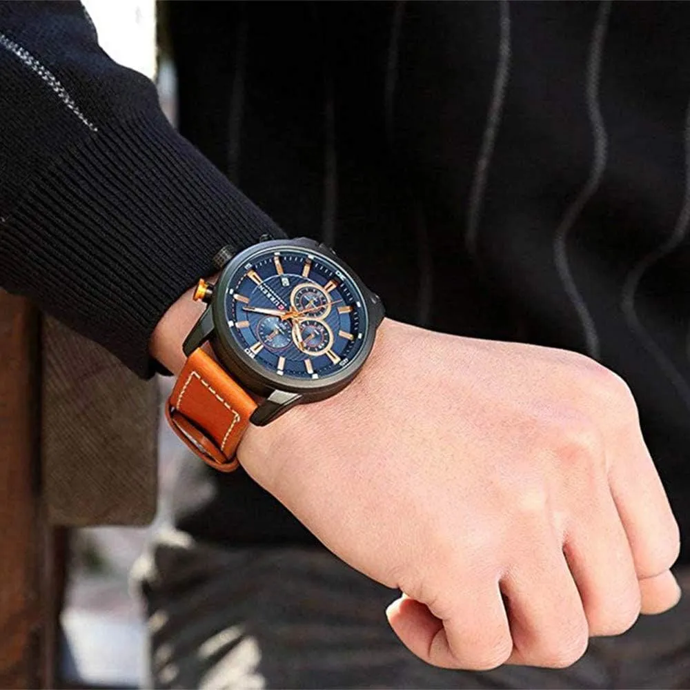 Brown Leather Strap Date 30M Waterproof Military rudimentary carbohydrate thickness excursion remove duck Male Wrist Watch Gosasa Men Sport Chronograph Quartz Watch 