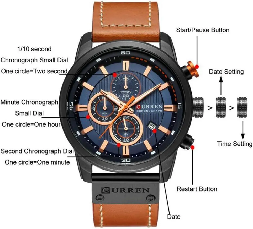 Brown Leather Strap Date 30M Waterproof Military rudimentary carbohydrate thickness excursion remove duck Male Wrist Watch Gosasa Men Sport Chronograph Quartz Watch 