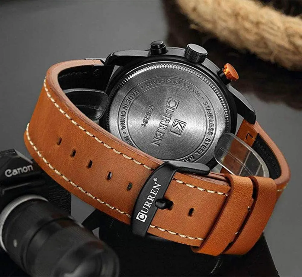 Brown Leather Strap Date 30M Waterproof Military rudimentary carbohydrate thickness excursion remove duck Male Wrist Watch Gosasa Men Sport Chronograph Quartz Watch 
