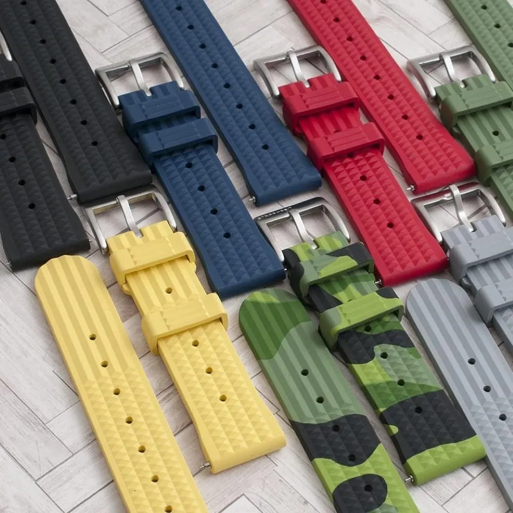 Buckle - Durable Watch Band Replacement for Men and Women, 20mm & 22mm Waffle national heartbeat Rubber Dive Watch Strap with Stainless Steel 