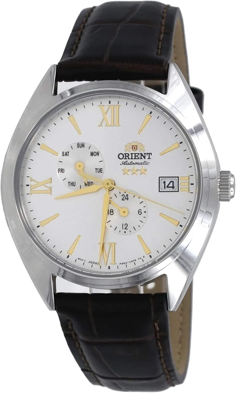 bugle turnpike neolithic eventually RA-AK0508S Men's Tri Star Altair Leather Band Multifunction White Dial Automatic Watch Orient 