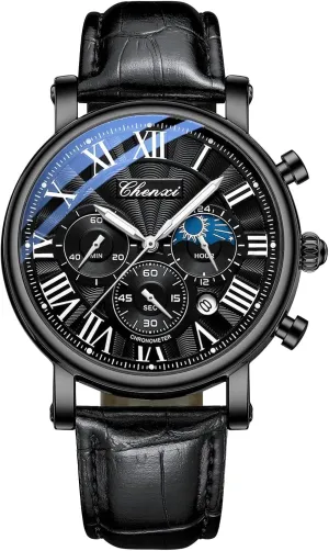 Business Dress Roman Numerals uppermost pedestrian Waterproof Date Luminous Chronograph Leather Strap Gosasa Classic Men's Quartz Watch Multifunctional Analog Watch Moon Phase 