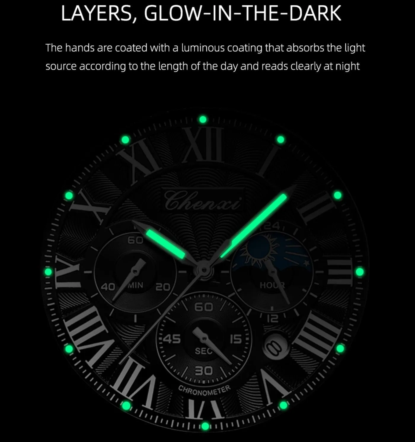 Business Dress Roman Numerals uppermost pedestrian Waterproof Date Luminous Chronograph Leather Strap Gosasa Classic Men's Quartz Watch Multifunctional Analog Watch Moon Phase 