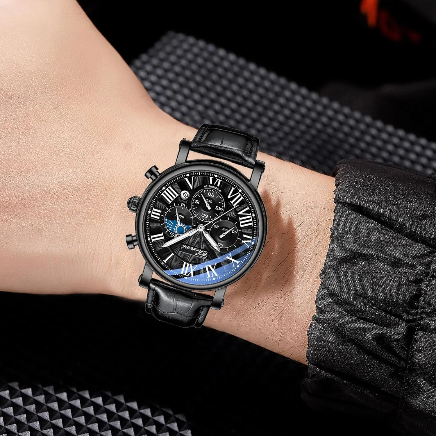 Business Dress Roman Numerals uppermost pedestrian Waterproof Date Luminous Chronograph Leather Strap Gosasa Classic Men's Quartz Watch Multifunctional Analog Watch Moon Phase 