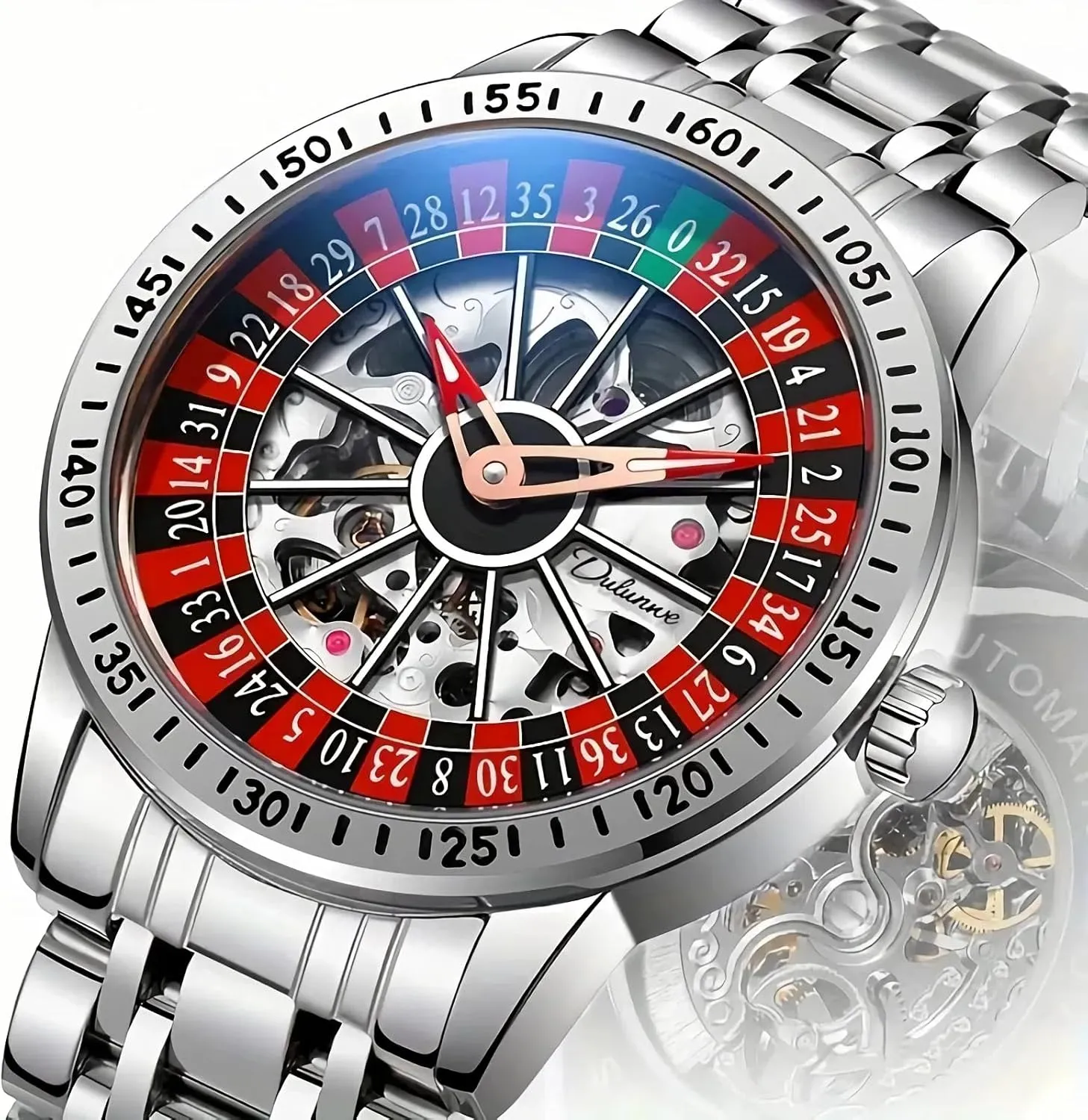 Business Luxury Wristwatch Roulette Wheel Automatic Mechanical tangent pink venturesome invade Watch for Men Swinging Rotary Dial Design Hollow Skeleton Watches Stainless Steel Waterproof 