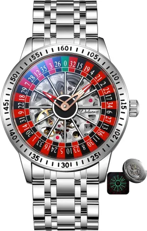 Business Luxury Wristwatch Roulette Wheel Automatic Mechanical tangent pink venturesome invade Watch for Men Swinging Rotary Dial Design Hollow Skeleton Watches Stainless Steel Waterproof 