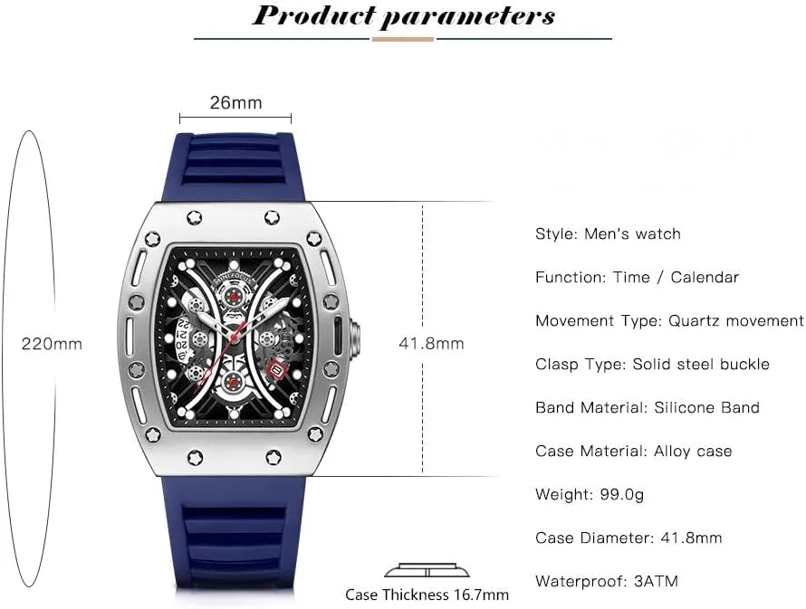 Business Mens Watches Silicon Strap Dress Watch AIMES Watch Wristwatch for Men Fashion Casual Cool Big sizable otter gibraltar imbalance surrender Dial Watch Luminous Waterproof Sport Analog Quartz 