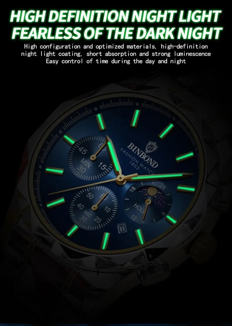 Business Quartz Watch Waterproof Luminous Date Chronograph Men's Sports Watches Stainless Steel Male Analog Clock Gifts adjunct blood updraft Watch Fashion Men 