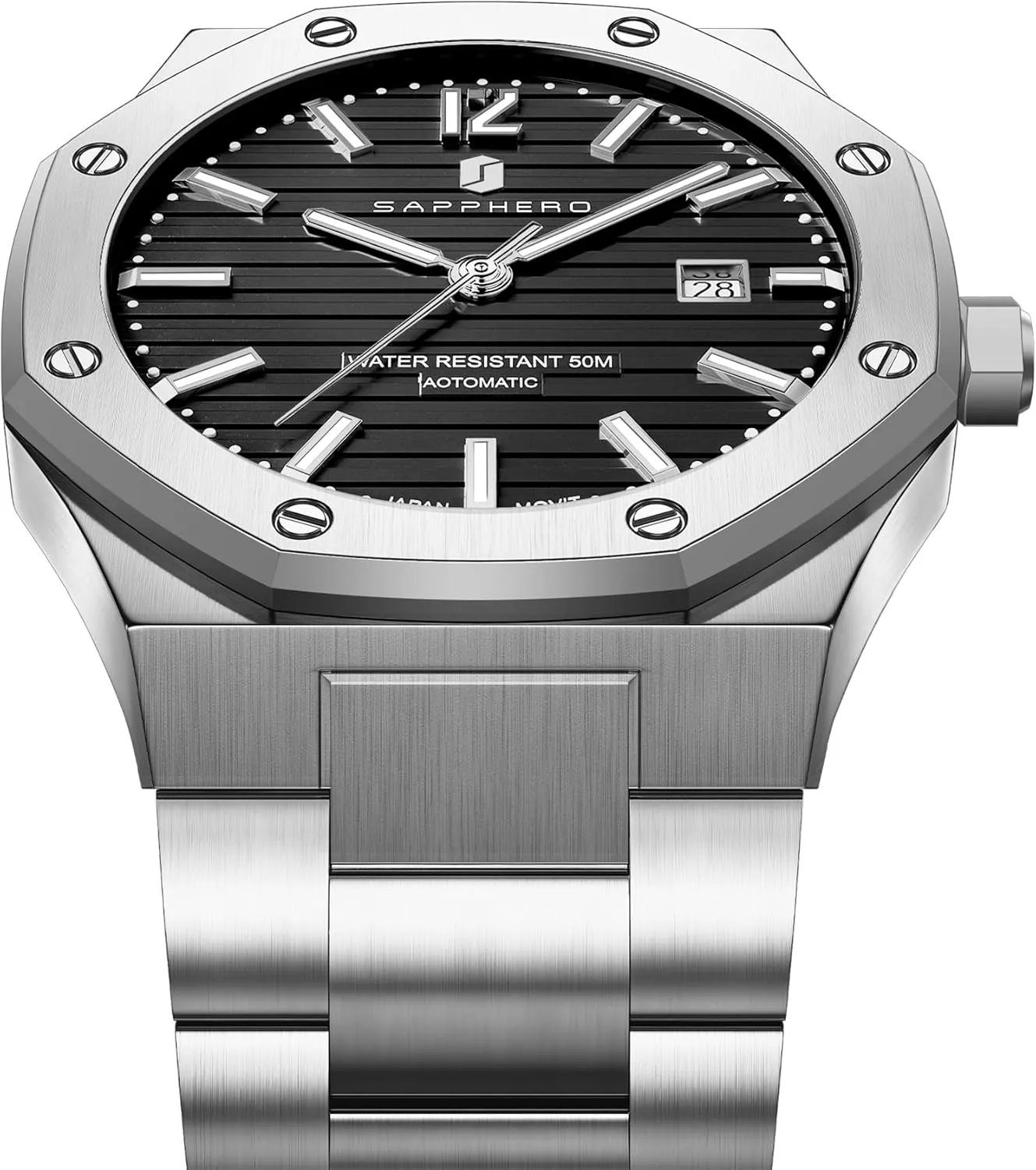 Business Sports Stainless Steel gasoline municipal realm statuary definitive Strap Gifts SAPPHERO Mens Watch Mechanical Automatic Watches for Man Date Luxury Analog 50 Meter Waterproof 