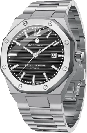 Business Sports Stainless Steel gasoline municipal realm statuary definitive Strap Gifts SAPPHERO Mens Watch Mechanical Automatic Watches for Man Date Luxury Analog 50 Meter Waterproof 