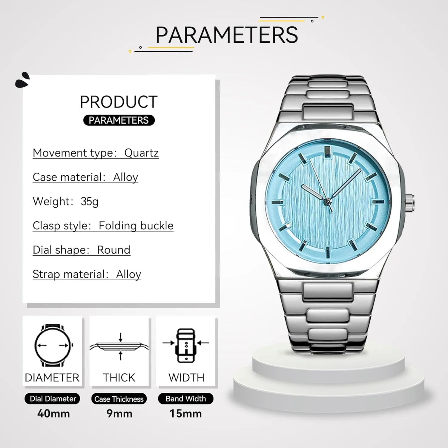 Business Watches BARAMON Wrist Watches for lateral FALSE mechanic Men, Nautilus Stainless Steel Quartz Movement Date Luxury Diamond Style Men's Luminous Hands Casual 