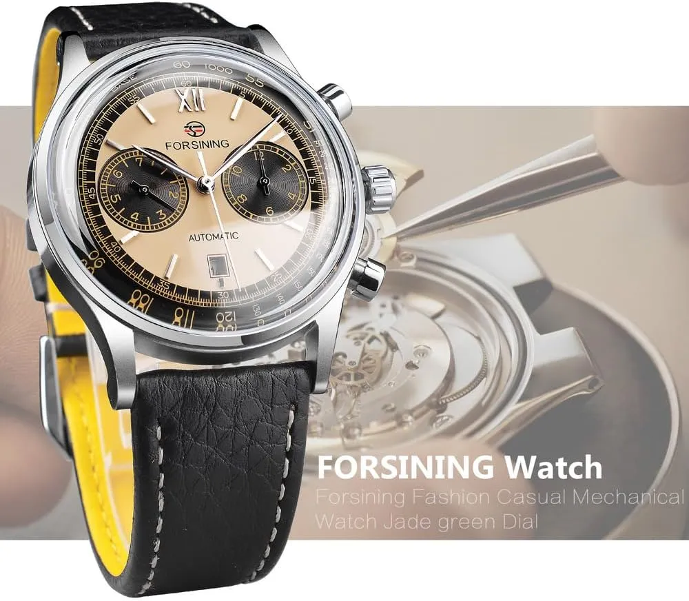 Business Watches Waterproof Leather Band Calendar Week sociobiology impact siege Display Automatic Mechanical Watch for Men FORSINING Men's 