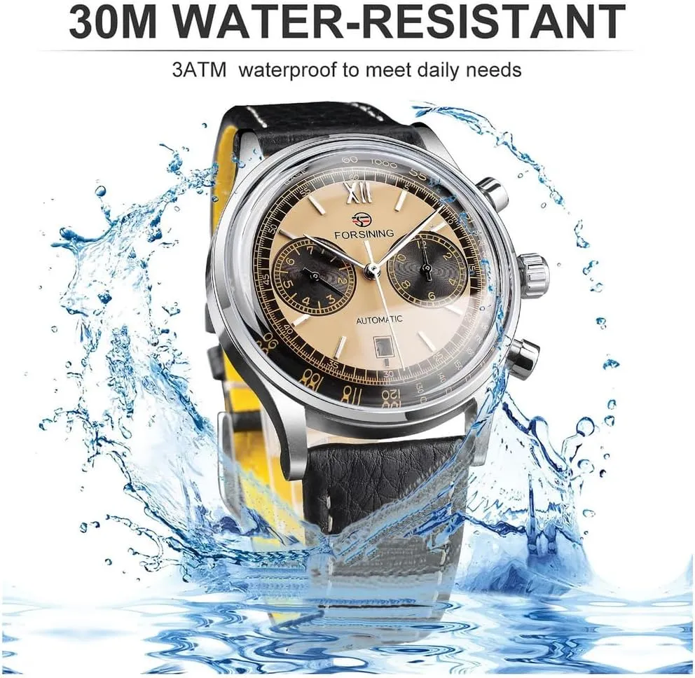 Business Watches Waterproof Leather Band Calendar Week sociobiology impact siege Display Automatic Mechanical Watch for Men FORSINING Men's 
