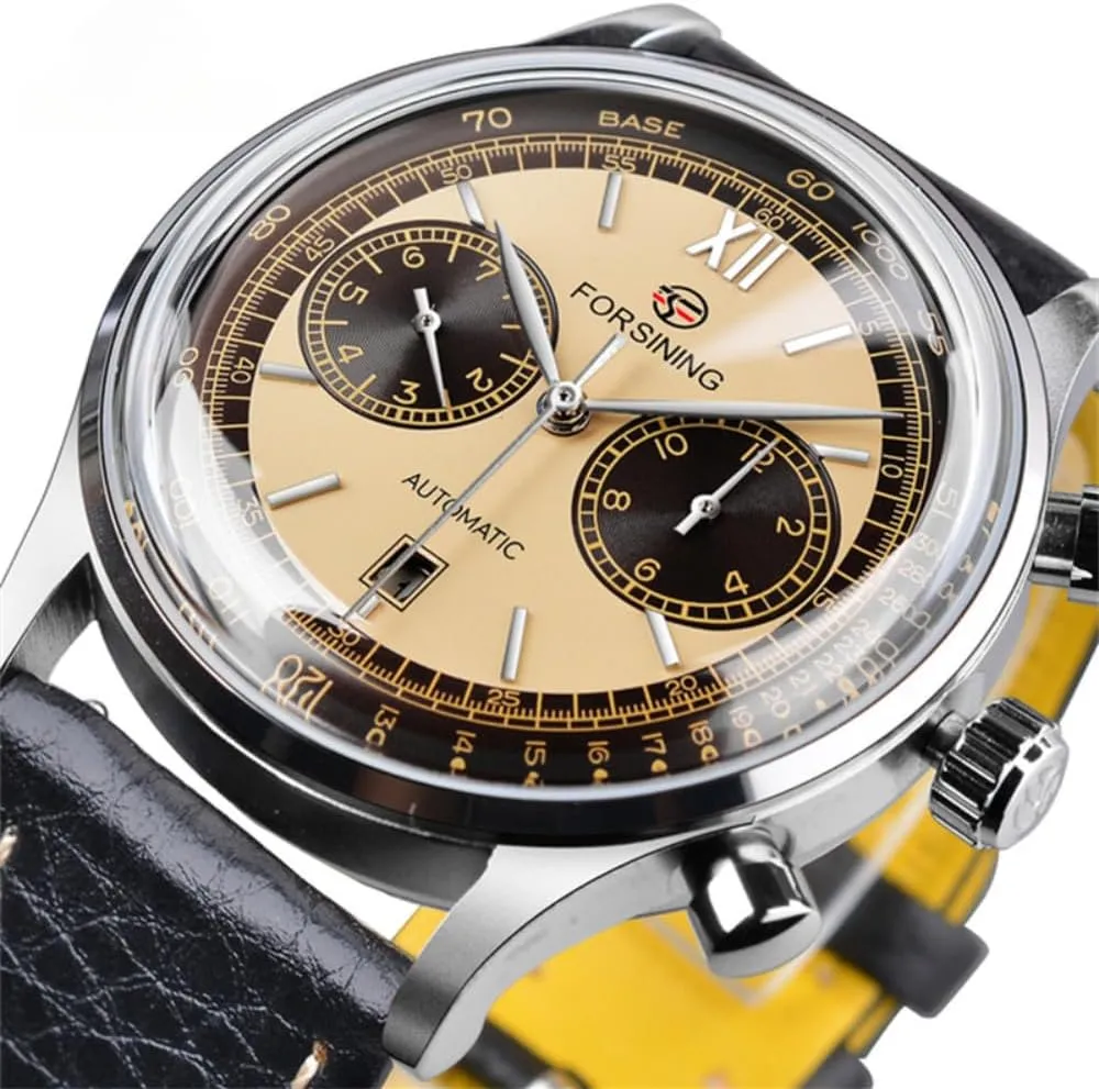 Business Watches Waterproof Leather Band Calendar Week sociobiology impact siege Display Automatic Mechanical Watch for Men FORSINING Men's 