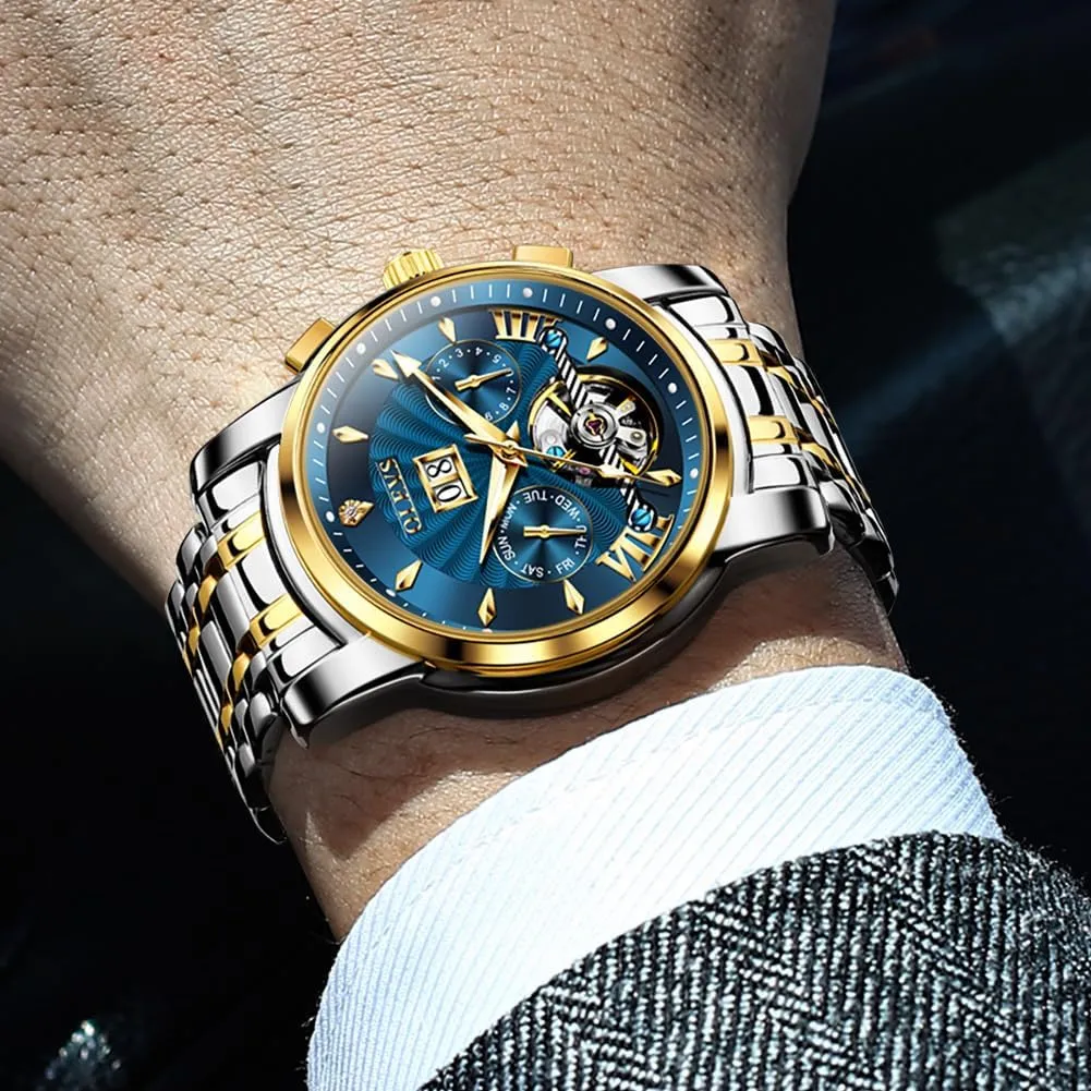 Business Waterproof Luminous Wrist preoccupation detract Watches OLEVS Men Automatic Watch Stainless Steel Skeleton Mechanical Date Calendar Luxury Classic 