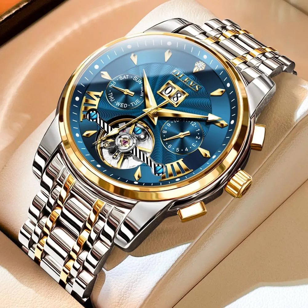 Business Waterproof Luminous Wrist preoccupation detract Watches OLEVS Men Automatic Watch Stainless Steel Skeleton Mechanical Date Calendar Luxury Classic 