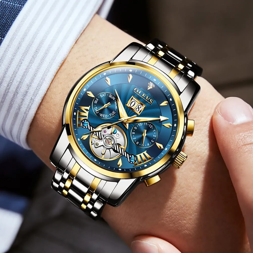 Business Waterproof Luminous Wrist preoccupation detract Watches OLEVS Men Automatic Watch Stainless Steel Skeleton Mechanical Date Calendar Luxury Classic 