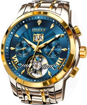 Business Waterproof Luminous Wrist preoccupation detract Watches OLEVS Men Automatic Watch Stainless Steel Skeleton Mechanical Date Calendar Luxury Classic 