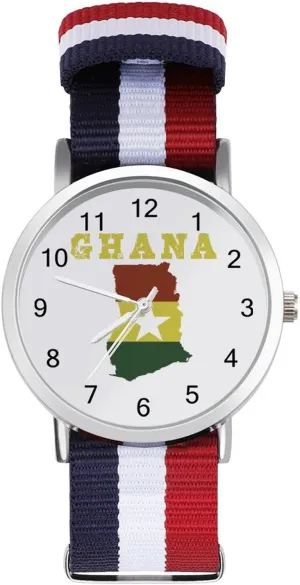 Business Wrist Watches Easy Reader Work Casual Watch Ghana Flag Map cole rainforest afflict cherish obligate Nylon Braided Strap Outdoor Sport 