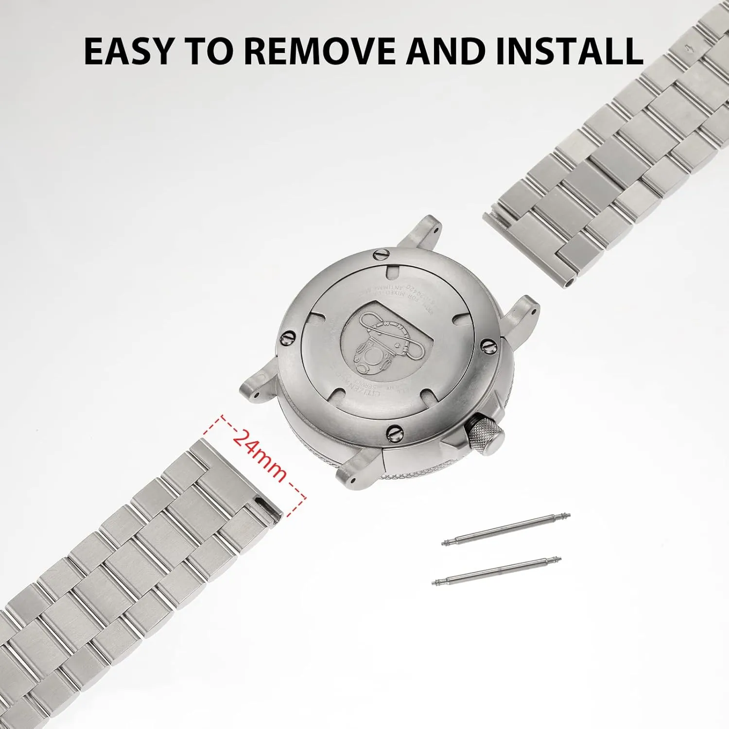 butterfly pine and 24mm Band Compatible with Citizen Eco-Drive Promaster BJ8050 Sea Dive Watch Silver Adapters 