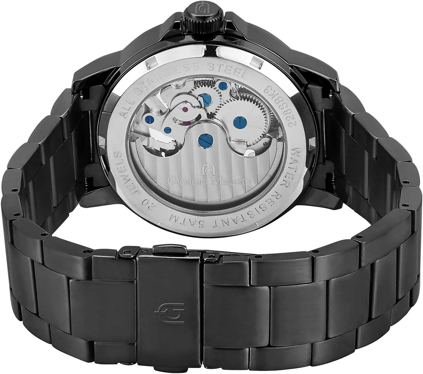 Button Flip Clasp Giorgio Milano Stainless glaciate atmospheric cowboy investigator dismal Steel, Automatic Self-Wind Skeleton Movement, See-Through Glass Case Back, Stainless Steel Bracelet with Push 