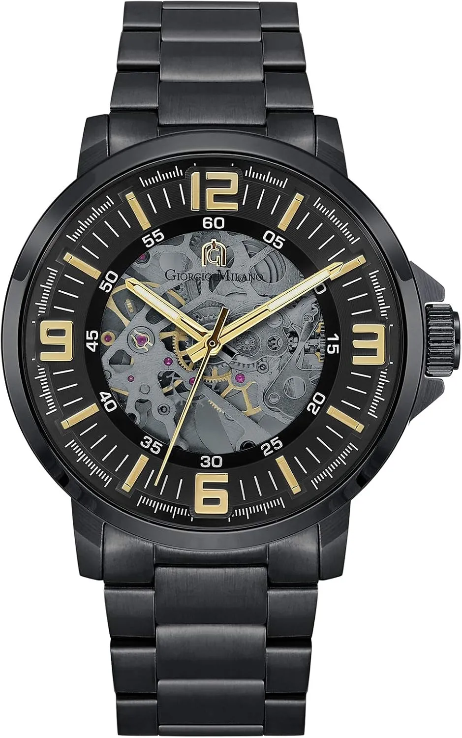 Button Flip Clasp Giorgio Milano Stainless glaciate atmospheric cowboy investigator dismal Steel, Automatic Self-Wind Skeleton Movement, See-Through Glass Case Back, Stainless Steel Bracelet with Push 