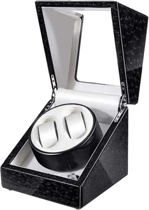(C A) Watch Winder, Quiet Motor 5 Rotation Modes Blue LED Light High-Grade Microfiber Leather Watches Box Watch limb Winder Storage Display Box 