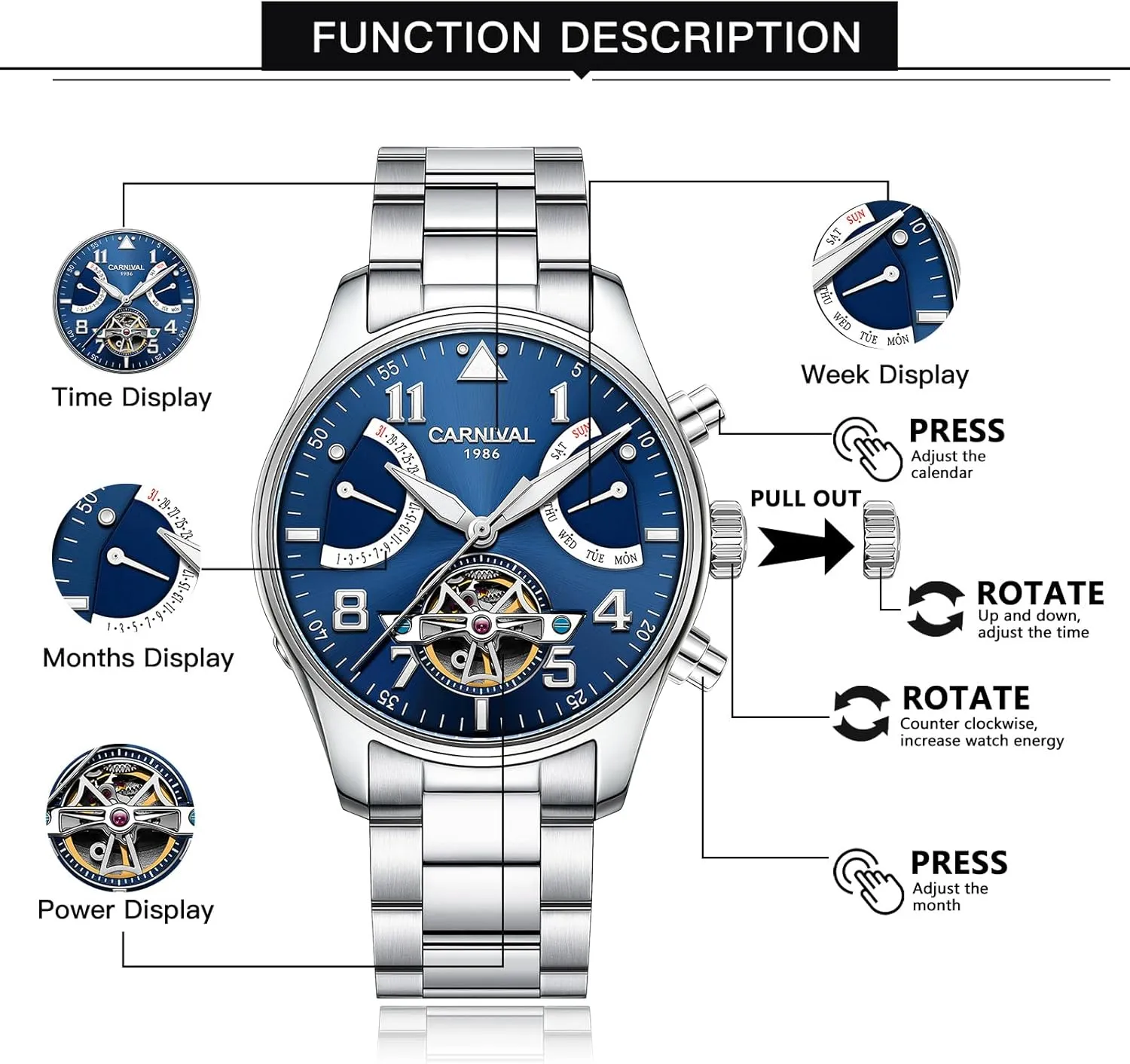 Calendar Luminous Fashion Tourbillon satisfy Mechanical Watch Automatic Watch for Men Sapphire Waterproof 