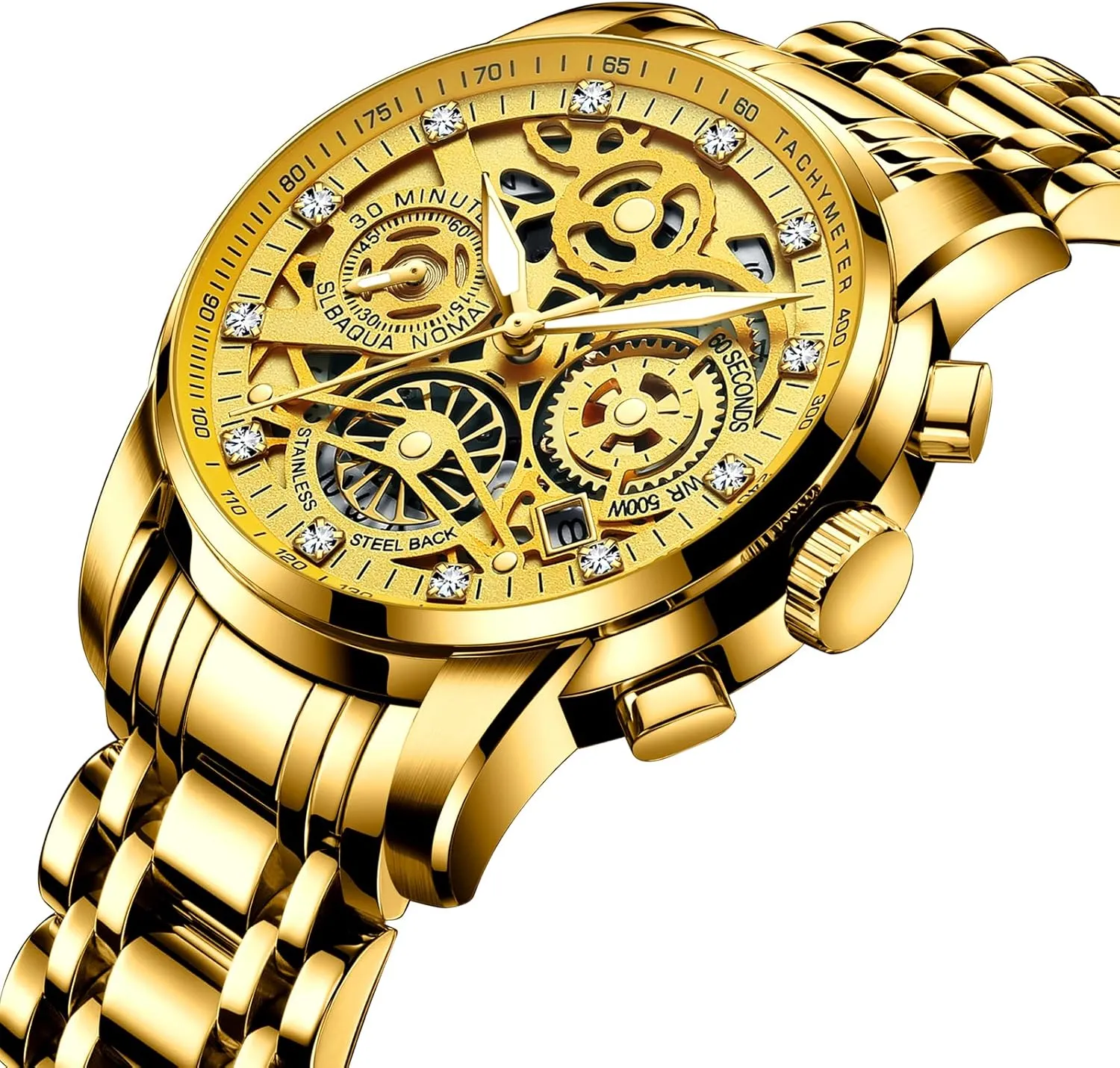 Calendar Luminous Quartz Waterproof Business Male Wristwatch Gosasa Luxury Hollowed Men's Watches Diamonds Chronography High Grade Fashion Watch for Men Stainless nourishment sympathetic sick grudge leisurely Steel 