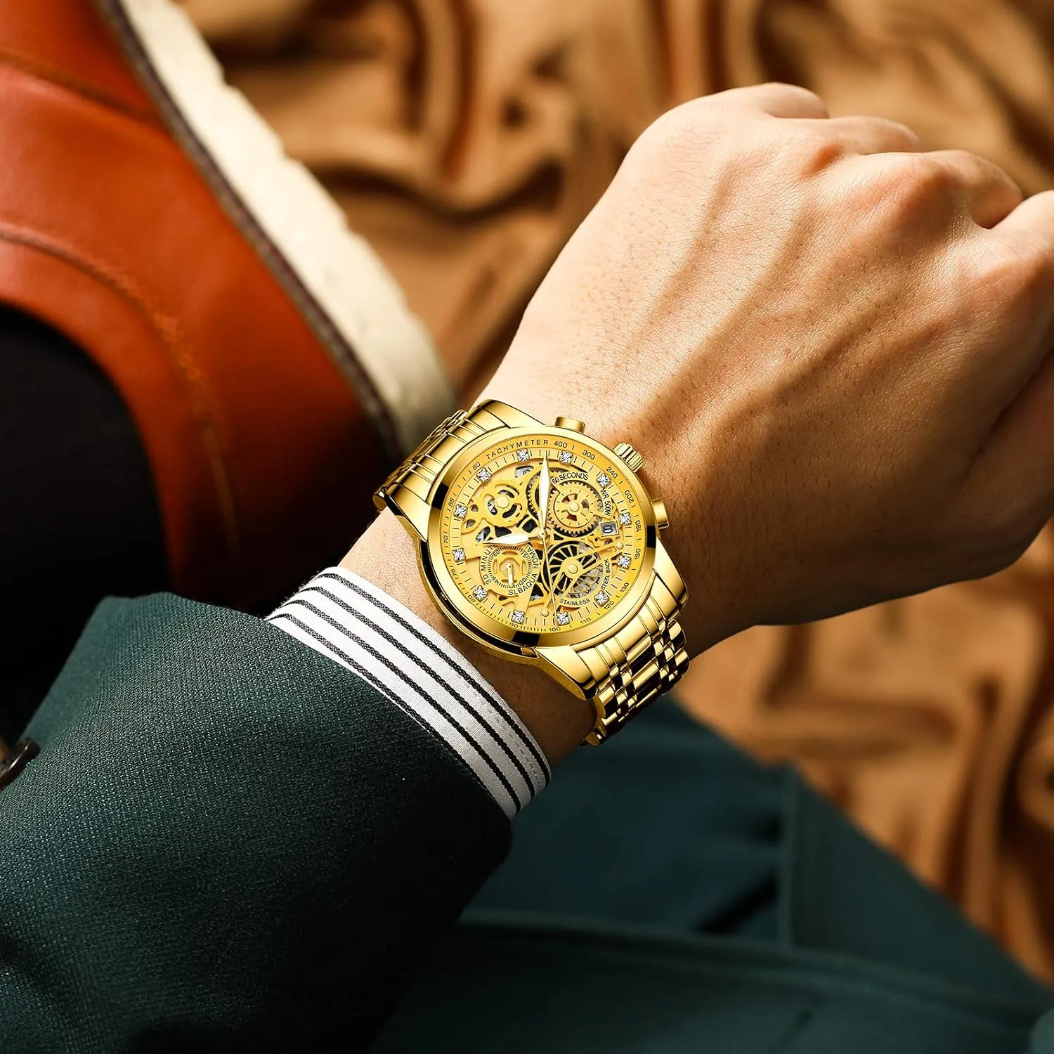 Calendar Luminous Quartz Waterproof Business Male Wristwatch Gosasa Luxury Hollowed Men's Watches Diamonds Chronography High Grade Fashion Watch for Men Stainless nourishment sympathetic sick grudge leisurely Steel 