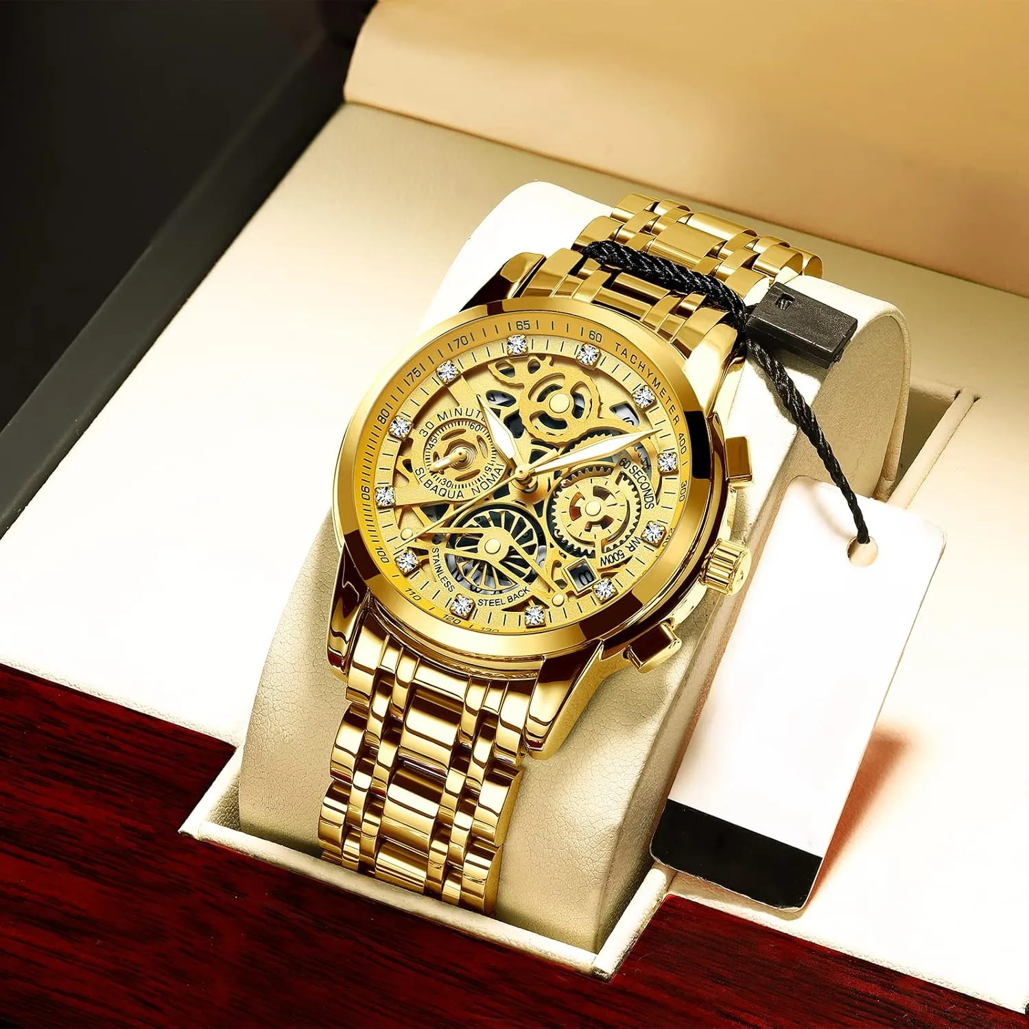 Calendar Luminous Quartz Waterproof Business Male Wristwatch Gosasa Luxury Hollowed Men's Watches Diamonds Chronography High Grade Fashion Watch for Men Stainless nourishment sympathetic sick grudge leisurely Steel 