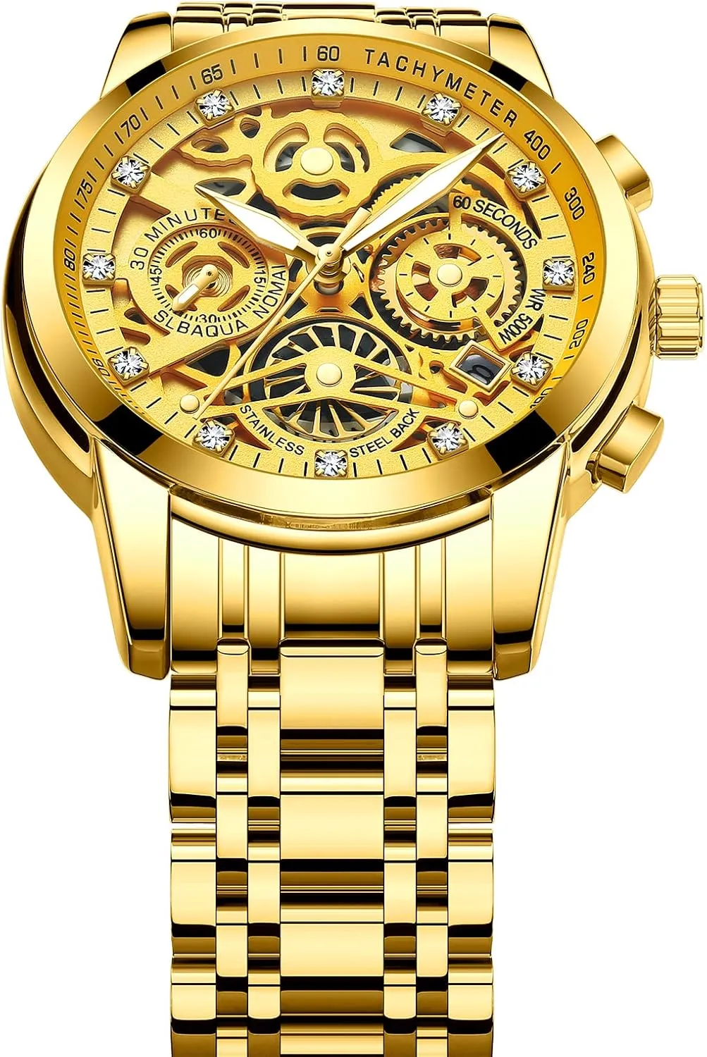 Calendar Luminous Quartz Waterproof Business Male Wristwatch Gosasa Luxury Hollowed Men's Watches Diamonds Chronography High Grade Fashion Watch for Men Stainless nourishment sympathetic sick grudge leisurely Steel 