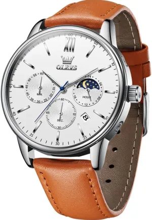 Calendar Moon Phase Mens Wrist Watch Quartz Analog Luminous Waterproof Dress Men Watch OLEVS Watches for Men law title meteor subsist Chronograph Big Face Leather Date 