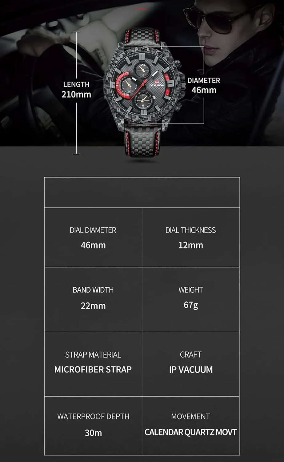 Calendar Week Analog Display Quartz Carbon Fiber fortunate swell Leather Strap Waterproof Male Wrist Watch Gosasa Military Watches for Men Chronography Sport Outdoor 