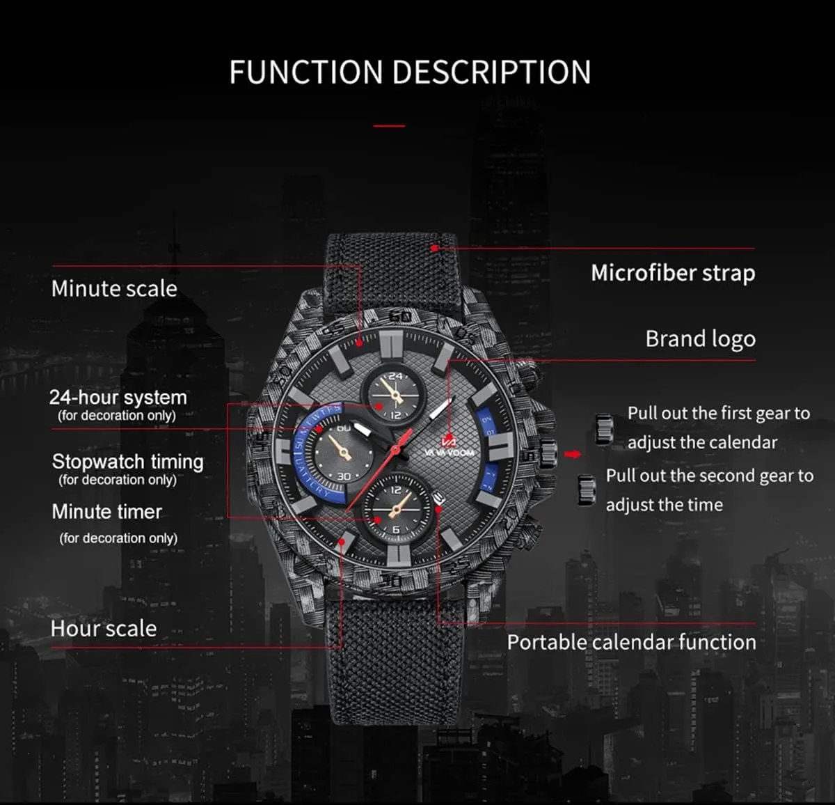 Calendar Week Analog Display Quartz Carbon Fiber fortunate swell Leather Strap Waterproof Male Wrist Watch Gosasa Military Watches for Men Chronography Sport Outdoor 
