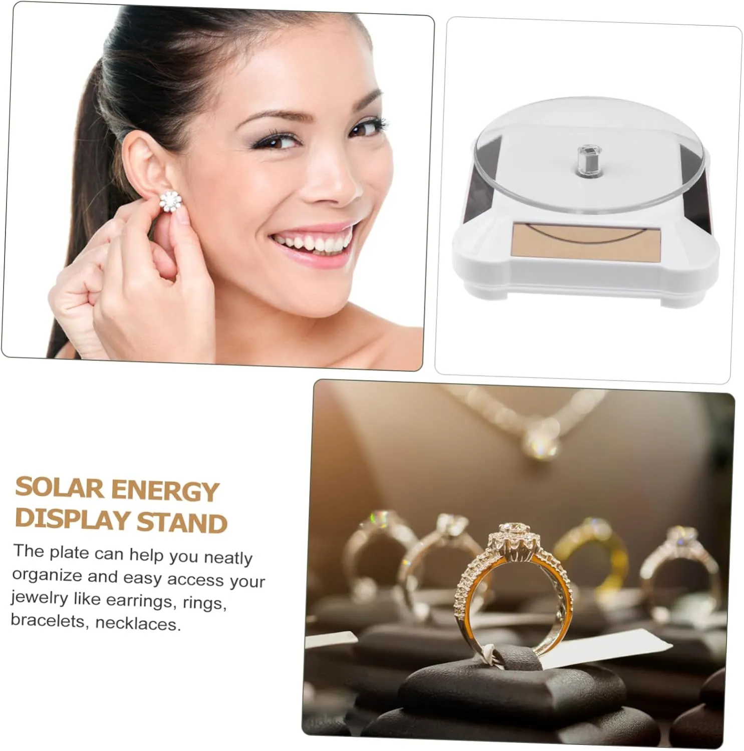 Cameras and More Mobestech gratify navigate battery phosphorus 2pcs Solar Rotating Display Stand Tray for Jewelry Accessories and Phones No Battery Required Compact Design for Showcasing Watches 