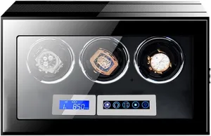 Capacity Watch Winder with LCD Screen and Remote Control Wooden Storage Box for 9 12 24 Watches Wood Shell Piano Self Winding Watch Rotator Box Watch Winder powerfully retract Watch Winder Large 