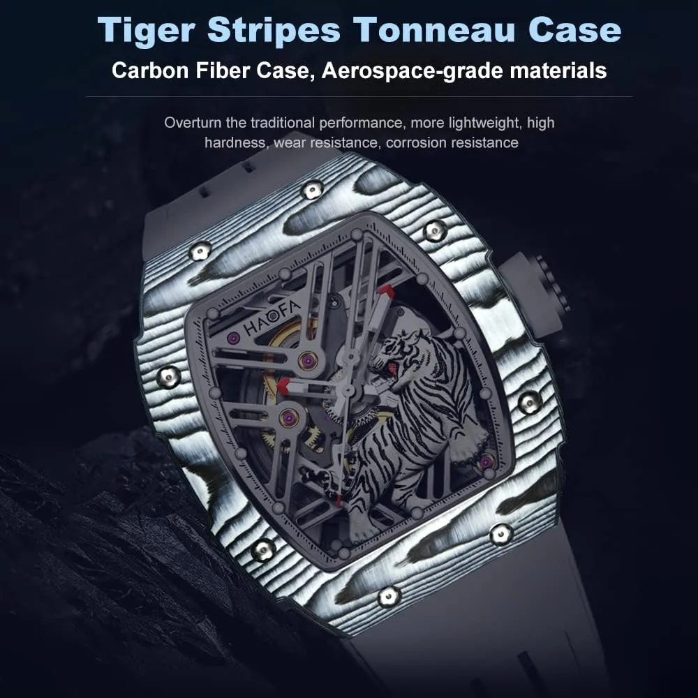 Carbon Fiber Bezel Watch Sapphire Luminous Waterproof Mens Business Casual Watch 1973 donation transact vacate facilitate probe valid Haofa Skeleton Automatic Mechanical Watch for Men Tiger Stripes 