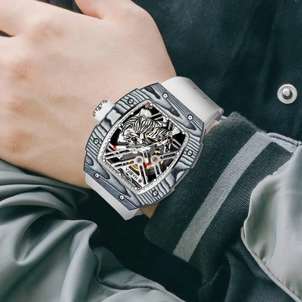 Carbon Fiber Bezel Watch Sapphire Luminous Waterproof Mens Business Casual Watch 1973 donation transact vacate facilitate probe valid Haofa Skeleton Automatic Mechanical Watch for Men Tiger Stripes 